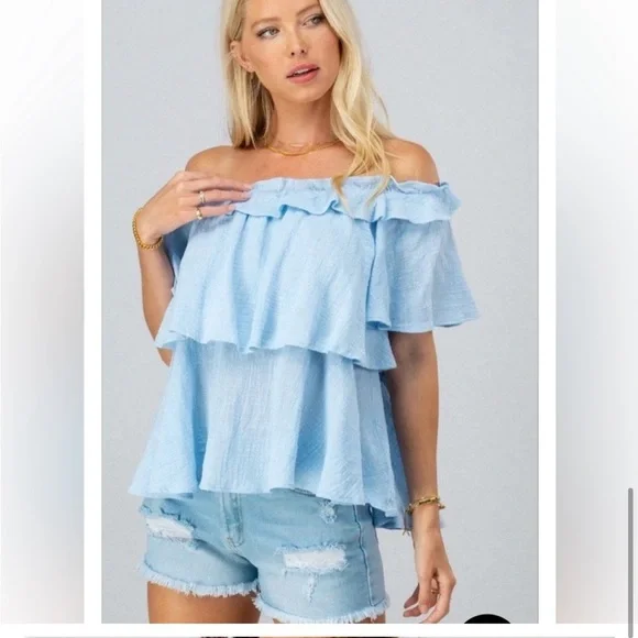 Zara Cotton Ruffled Off The Shoulder Top Sz XS - Picture 2 of 8